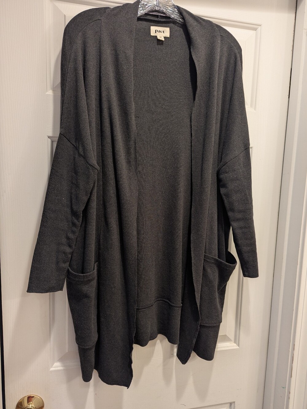 Pact Charcoal Gray Airplane Wrap Organic Cotton open hang cardigan Size XS/S *EC
